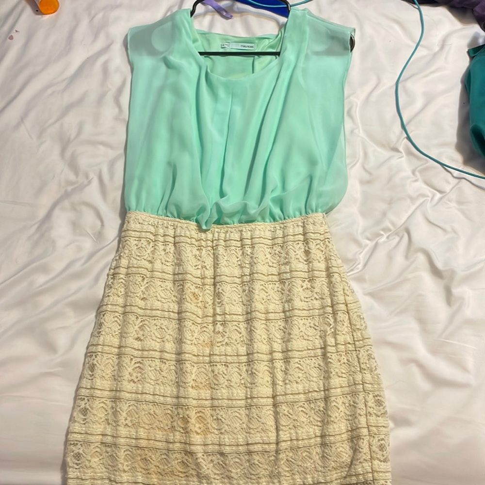 Teal and Cream Lace Dress M